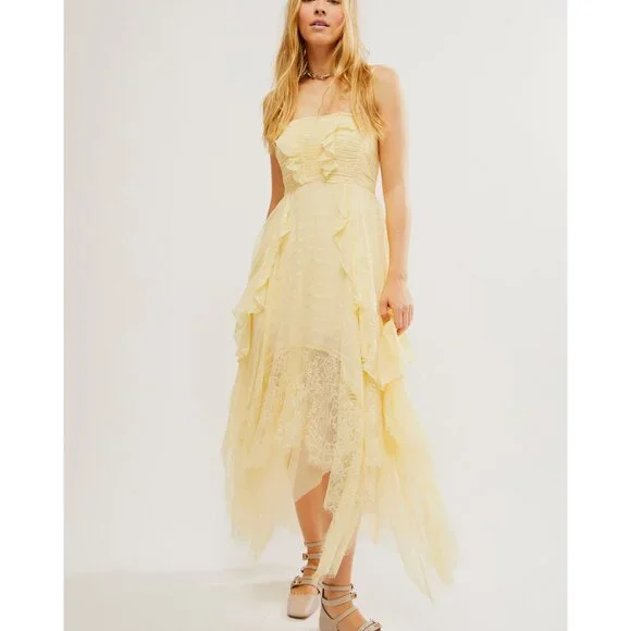 Free People Light Yellow Layered Maxi Dress Like New - Picture 5 of 9